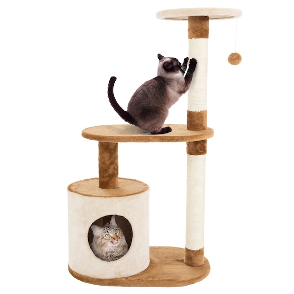 Pet Adobe Pet Adobe Multi-Level Condo, Scratching Posts, Play Area w/ Perchesand Toys, 37.5 Tall, for Cats - 143436ABO