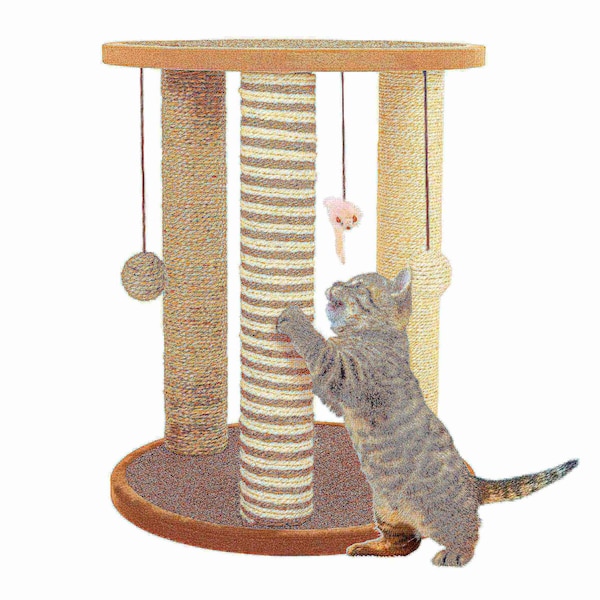Pet Adobe Pet Adobe Cat Scratching Post- Play Area with 3 Poles, Perch and Toys- 19.25 inch Tall - 835979GCZ