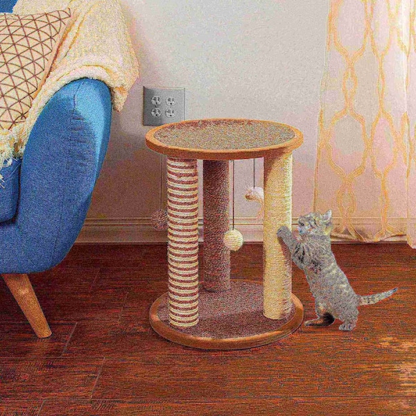 Pet Adobe Pet Adobe Cat Scratching Post- Play Area with 3 Poles, Perch and Toys- 19.25 inch Tall - 835979GCZ