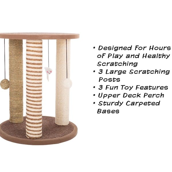 Pet Adobe Pet Adobe Cat Scratching Post- Play Area with 3 Poles, Perch and Toys- 19.25 inch Tall - 835979GCZ