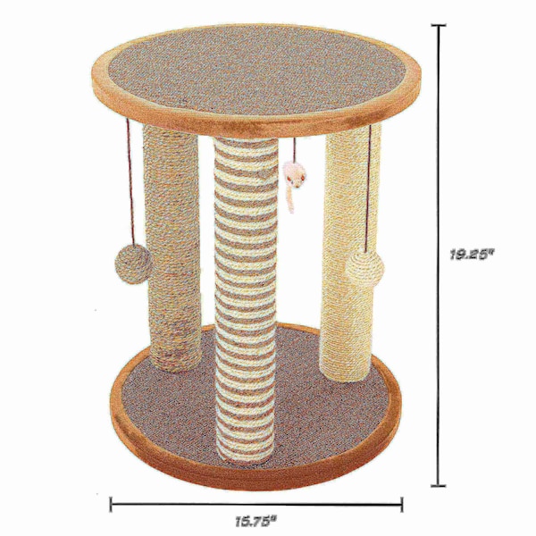 Pet Adobe Pet Adobe Cat Scratching Post- Play Area with 3 Poles, Perch and Toys- 19.25 inch Tall - 835979GCZ
