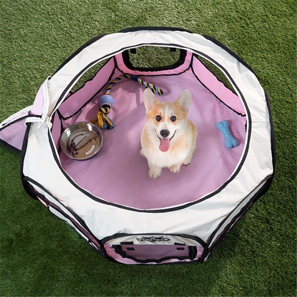 Daretocare 3.48 lbs Portable Pop Up Pet Play Pen with Carrying Bag, Pink - 33 in. dia. x 15.5 in. - DA3236319