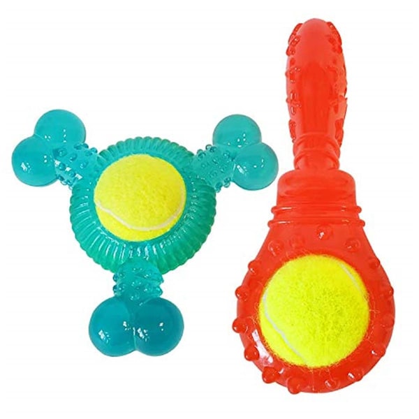 Bugbicho American Pet Textured Tennis Ball & Chewing for Dog, Blue & Red - BU2626969