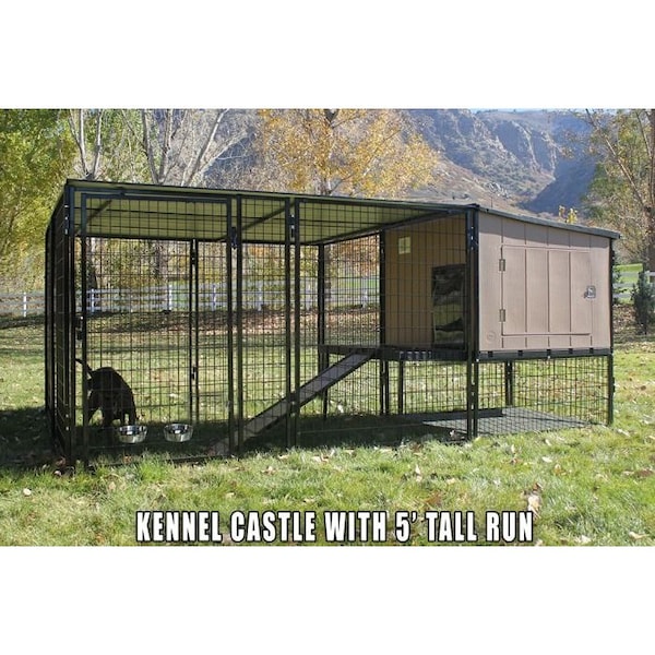 K9 Kennel Store K9 Kennel Castle With 8ft X 24ft X 5ft Tall Run and Metal Cover Basic - B5T8X24KC