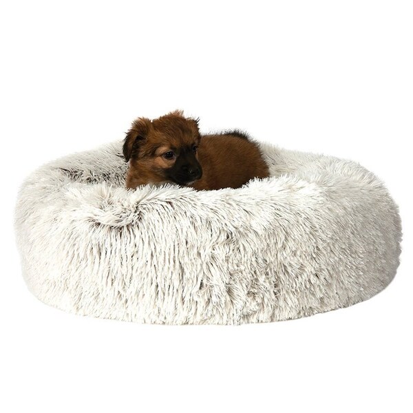 Slumber Pet Plush Cuddler Bed, 18 in L, 11 in W, Round, Bumper Style Pattern, Polyester Cover, Cream - ZW1652 18 11
