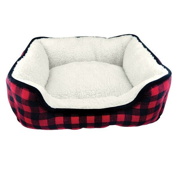 Petedge Slumber Pet Cuddler Bed, 20 in L, 16 in W, Buffalo Pattern, Polyester Fill, Sherpa Cover - ZA2227 19 17