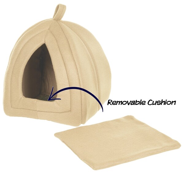 Pet Adobe Pet Bed, Igloo Soft Indoor Enclosed Covered Tent with Removable Cushion for Cats/Small Pets (Tan) - 235113FVB