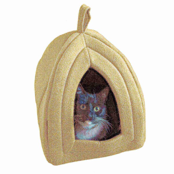Pet Adobe Pet Bed, Igloo Soft Indoor Enclosed Covered Tent with Removable Cushion for Cats/Small Pets (Tan) - 235113FVB