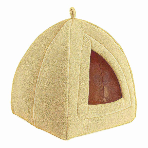 Pet Adobe Pet Bed, Igloo Soft Indoor Enclosed Covered Tent with Removable Cushion for Cats/Small Pets (Tan) - 235113FVB