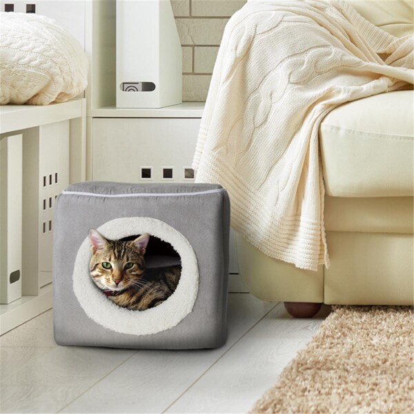 Daretocare Cat Pet Bed Cave Soft Indoor Enclosed Covered - Grey - DA3239750