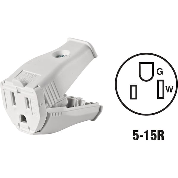 Leviton 15A 125V 3-Wire 2-Pole Clamp Tight Cord Connector, White - 002-3W102-0WH