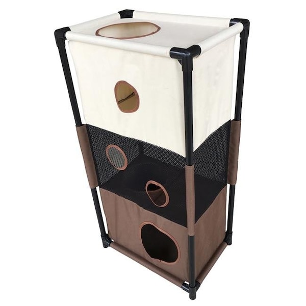 Petpurifiers Kitty Square Soft Folding Pet Cat House Furniture; Khaki & Brown - One Size - PE808386