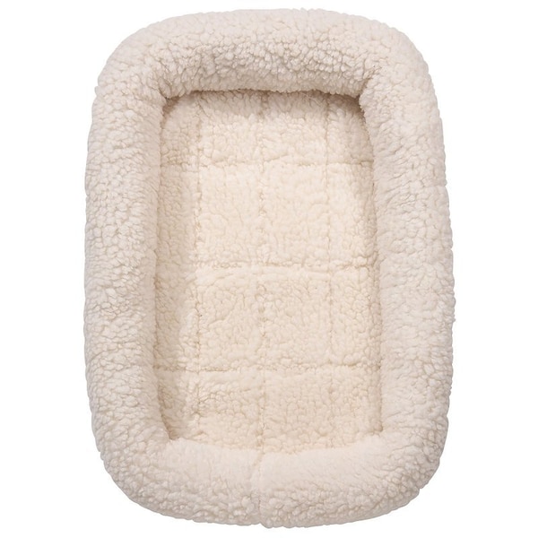 Slumber Pet Dog Bed, 17-3/4 in L, 11-3/4 in W, Bumper Style Pattern, Sherpa Cover, Natural - ZW250 19
