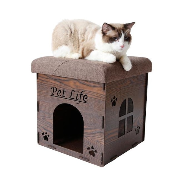 Petpurifiers Foldaway Collapsible Designer Cat House Furniture Bench; Dark Wood - One Size - PE917426