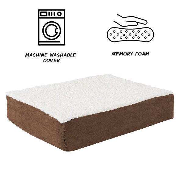 Pet Adobe Orthopedic Sherpa Top Pet Bed with Memory Foam and Removable Cover 20x15x4 Brown by Pet Adobe - 516981YOY