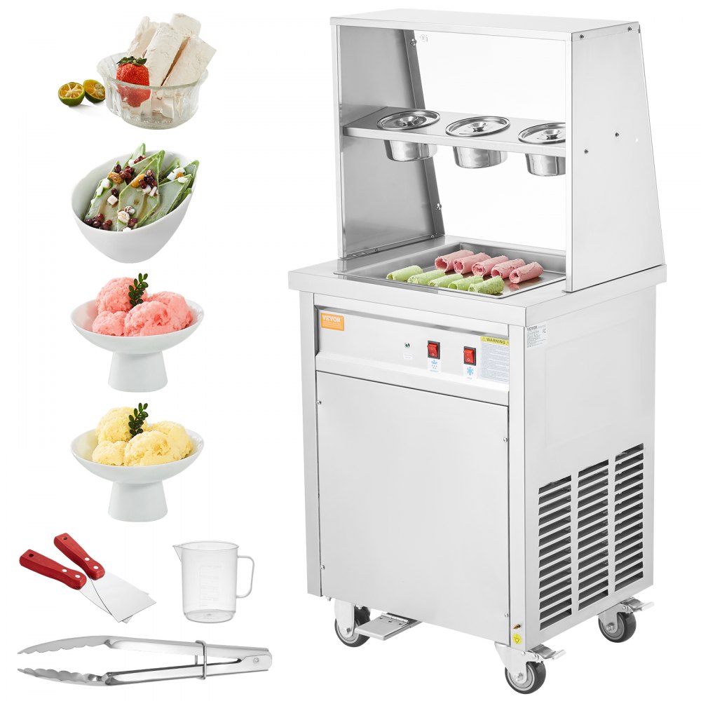 VEVOR Fried Ice Cream Roll Machine, 13.8" x 13.8" Square Stir-Fried Ice Cream Pan, Stainless Steel Commercial Rolled Ice Cream Maker with Compressor and 2 Scrapers, for Making Ice Cream, Frozen Yogurt - SYLDSCBJDG901D2QQV1