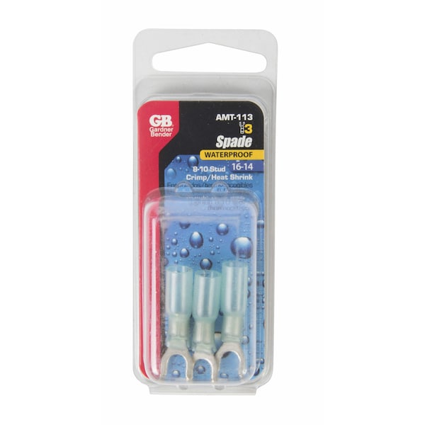 Gardner Bender Xtreme Spade Terminal, 600 V, 16 to 14 AWG Wire, 8 to 10 Stud, Blue - AMT-113