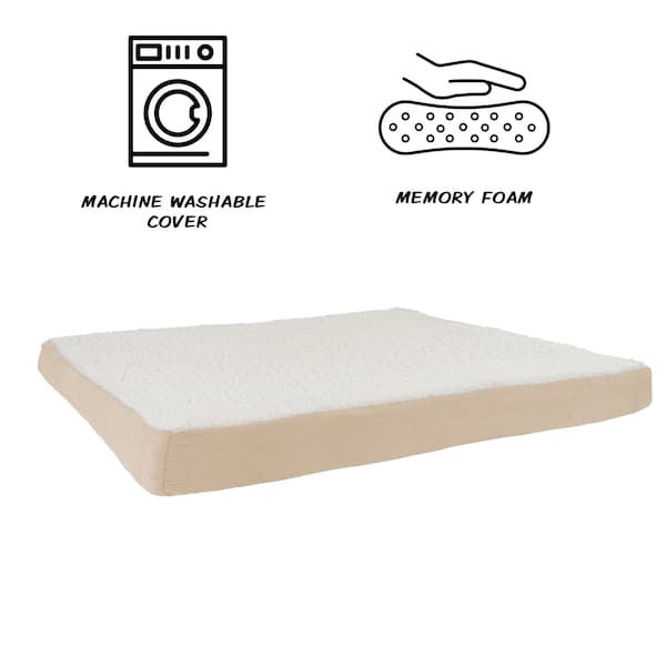 Pet Adobe Orthopedic Sherpa Top Pet Bed with Memory Foam and Removable Cover 44x35x4.75 Tan by Pet Adobe - 561543ACI