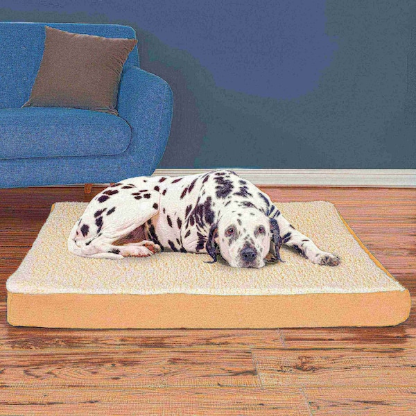Pet Adobe Orthopedic Sherpa Top Pet Bed with Memory Foam and Removable Cover 44x35x4.75 Tan by Pet Adobe - 561543ACI