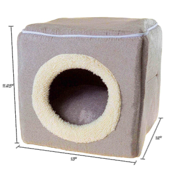 Pet Adobe Indoor Cat Pet Bed Cave, Enclosed Cavern with Removable Cushion Pad for Cats/Small Animals, Gray - 323530ZYA