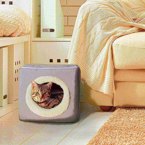 Pet Adobe Indoor Cat Pet Bed Cave, Enclosed Cavern with Removable Cushion Pad for Cats/Small Animals, Gray - 323530ZYA