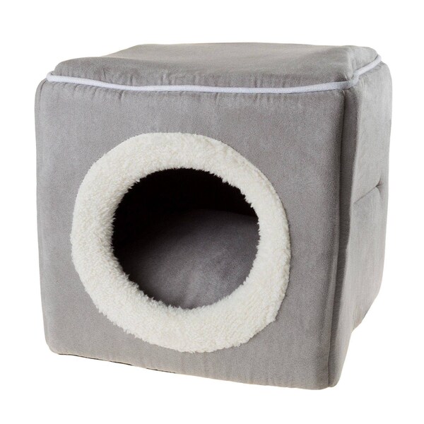 Pet Adobe Indoor Cat Pet Bed Cave, Enclosed Cavern with Removable Cushion Pad for Cats/Small Animals, Gray - 323530ZYA
