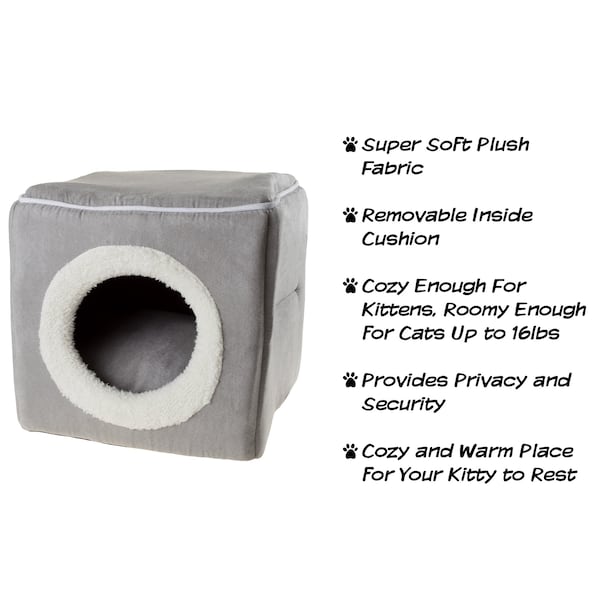 Pet Adobe Indoor Cat Pet Bed Cave, Enclosed Cavern with Removable Cushion Pad for Cats/Small Animals, Gray - 323530ZYA