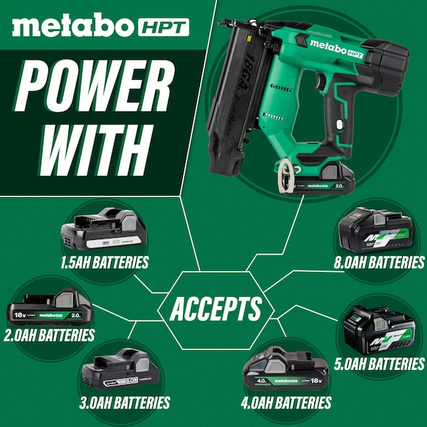 Metabo Hpt 18V MV Cordless Brushless 18-Gauge Compact Cordless Brad Nailer 1 x 2.0Ah - NT1850DFTM
