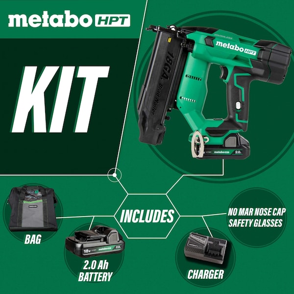Metabo Hpt 18V MV Cordless Brushless 18-Gauge Compact Cordless Brad Nailer 1 x 2.0Ah - NT1850DFTM