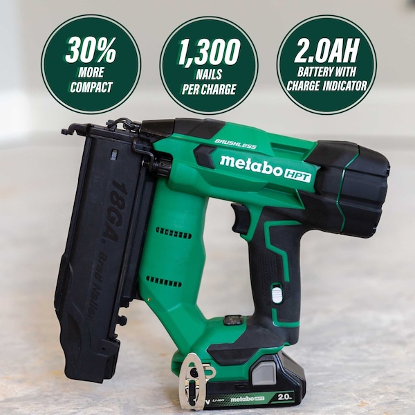 Metabo Hpt 18V MV Cordless Brushless 18-Gauge Compact Cordless Brad Nailer 1 x 2.0Ah - NT1850DFTM