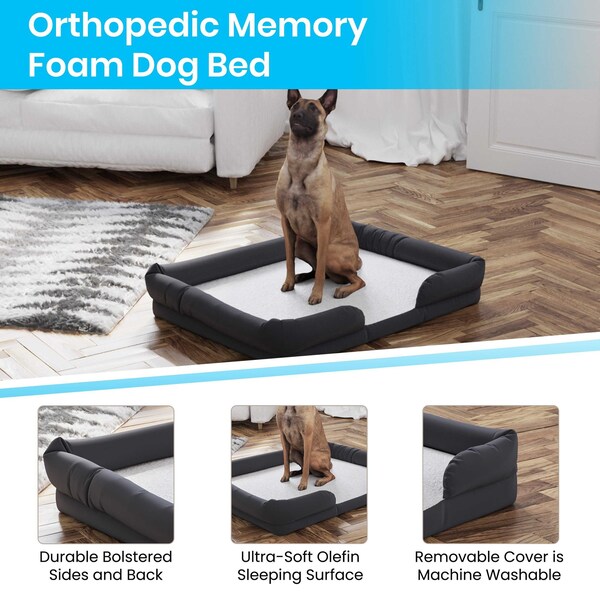 Flash Furniture Gray 44x34 Orthopedic Memory Foam Bolster Dog Bed - AJ-ORTHO-00190-GY-GG