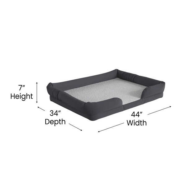 Flash Furniture Gray 44x34 Orthopedic Memory Foam Bolster Dog Bed - AJ-ORTHO-00190-GY-GG