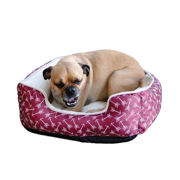 Petedge Slumber Pet Cuddler Bed, 20 in L, 16 in W, Arrow Pattern, Polyester Fill, Sherpa Cover, Red - ZA2227 19 83