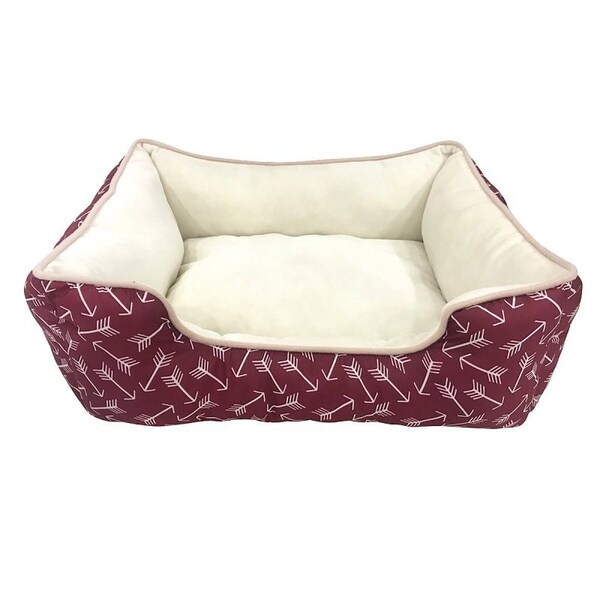 Petedge Slumber Pet Cuddler Bed, 20 in L, 16 in W, Arrow Pattern, Polyester Fill, Sherpa Cover, Red - ZA2227 19 83