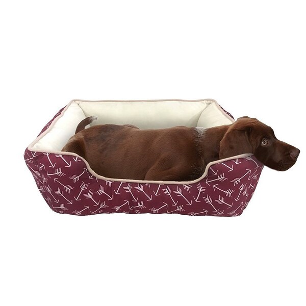 Petedge Slumber Pet Cuddler Bed, 20 in L, 16 in W, Arrow Pattern, Polyester Fill, Sherpa Cover, Red - ZA2227 19 83