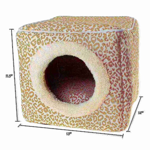 Pet Adobe Indoor Cat Pet Bed Cave with Removable Cushion Pad for Cats/Small Animals, Tan/White Animal Print - 728420YHZ
