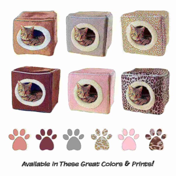 Pet Adobe Indoor Cat Pet Bed Cave with Removable Cushion Pad for Cats/Small Animals, Tan/White Animal Print - 728420YHZ