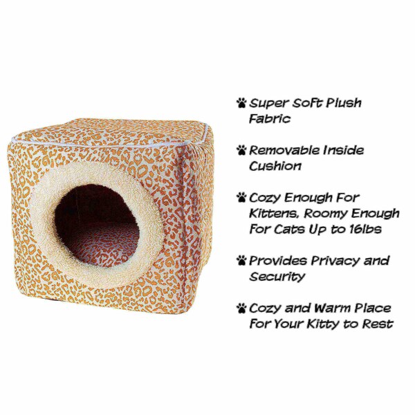 Pet Adobe Indoor Cat Pet Bed Cave with Removable Cushion Pad for Cats/Small Animals, Tan/White Animal Print - 728420YHZ