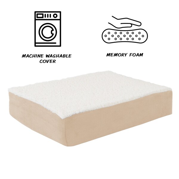 Pet Adobe Orthopedic Sherpa Top Pet Bed with Memory Foam and Removable Cover 20x15x4 Tan by Pet Adobe - 907354ZQF