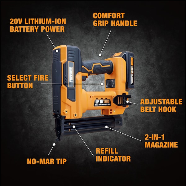 Freeman 20V Cordless 2-In-1 18 Gauge, 1-1/4in, Brad Nailer/Stapler - PE20VBR9032