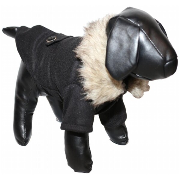 Pet Life Buttoned 'Coast-Guard' Fashion Faux-Fur Collared Wool Pet Coat - 26BKSM