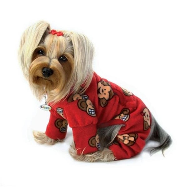 Klippo Pet KlippoPet KBD072XL Silly Monkey Fleece Turtleneck Pajamas - Burgundy; Extra Large - KBD072XL
