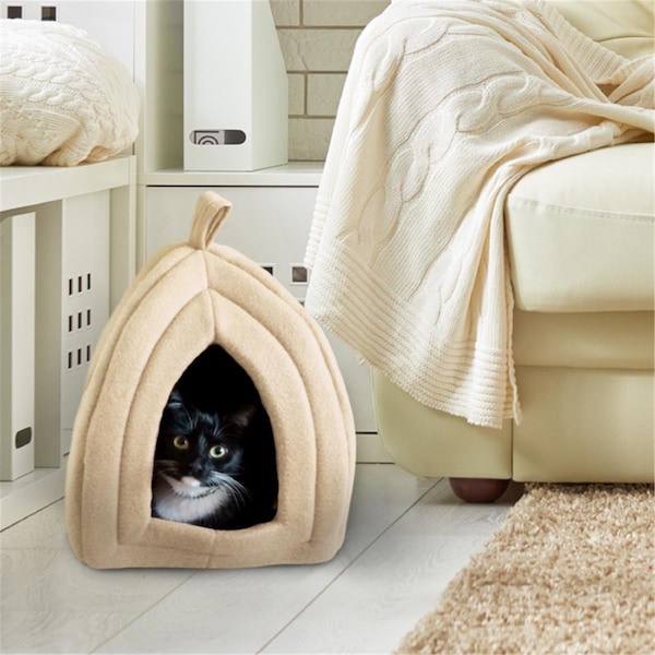 Daretocare Cat Pet Bed Igloo Soft Indoor Enclosed Covered Tent & House - Tan - DA3856512