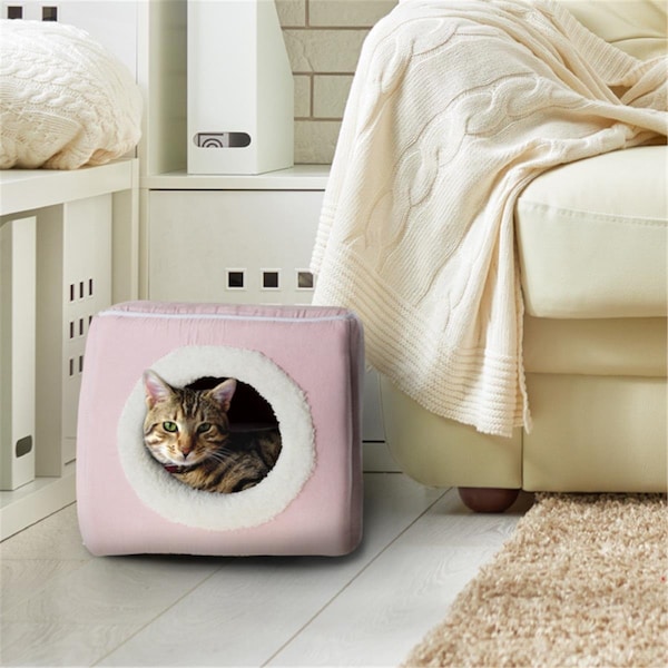 Daretocare Cat Pet Bed Cave Soft Indoor Enclosed Covered - Pink - DA3251478