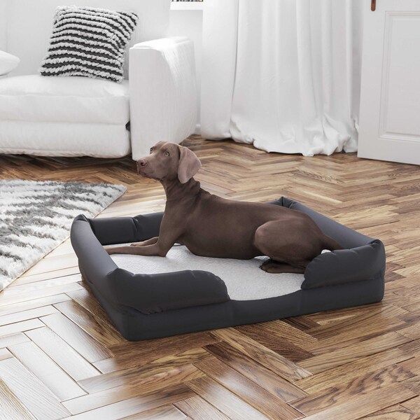Flash Furniture Gray 36x28 Orthopedic Memory Foam Bolster Dog Bed - AJ-ORTHO-00189-GY-GG