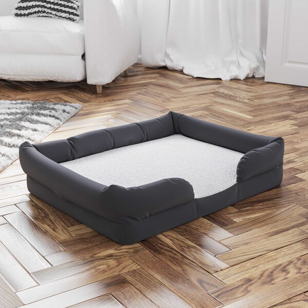 Flash Furniture Gray 36x28 Orthopedic Memory Foam Bolster Dog Bed - AJ-ORTHO-00189-GY-GG