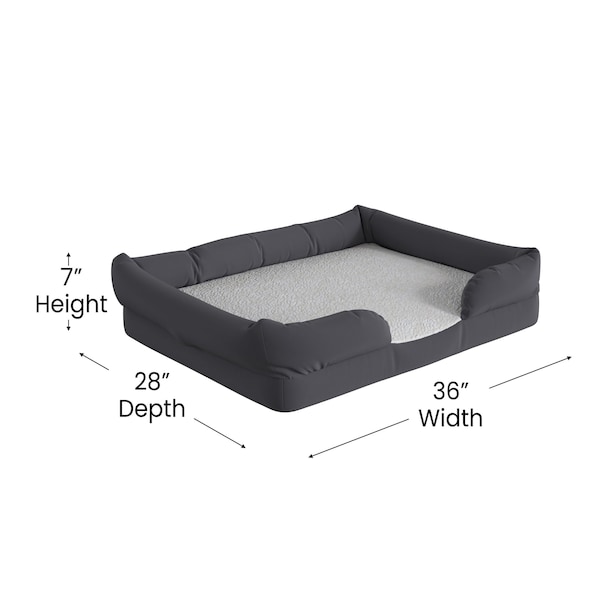 Flash Furniture Gray 36x28 Orthopedic Memory Foam Bolster Dog Bed - AJ-ORTHO-00189-GY-GG