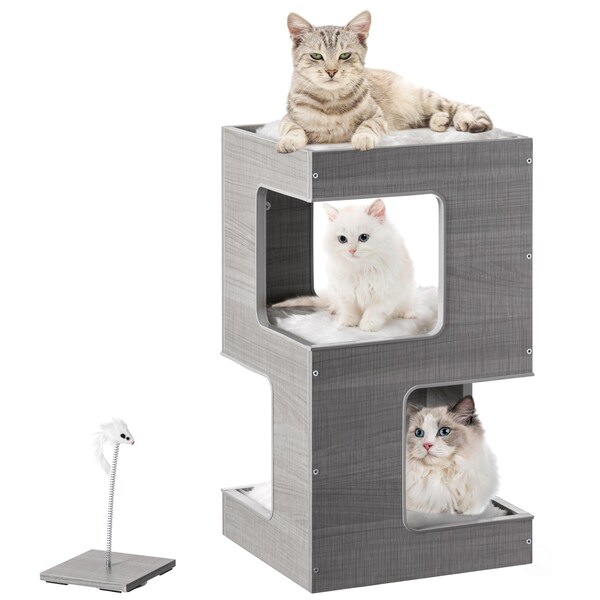 Quickway Imports Multi Level Modern Cat Climbing Tree House - with Removable Soft Blanket and Condo for Kittens - QI004558