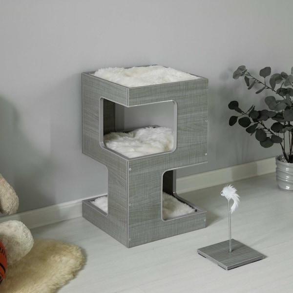 Quickway Imports Multi Level Modern Cat Climbing Tree House - with Removable Soft Blanket and Condo for Kittens - QI004558