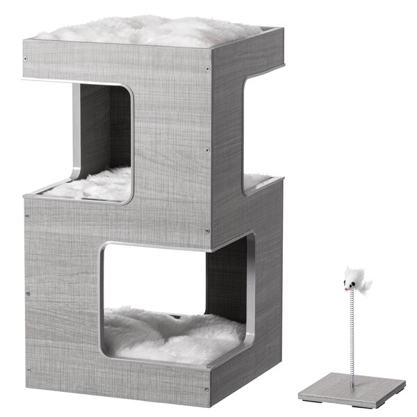 Quickway Imports Multi Level Modern Cat Climbing Tree House - with Removable Soft Blanket and Condo for Kittens - QI004558